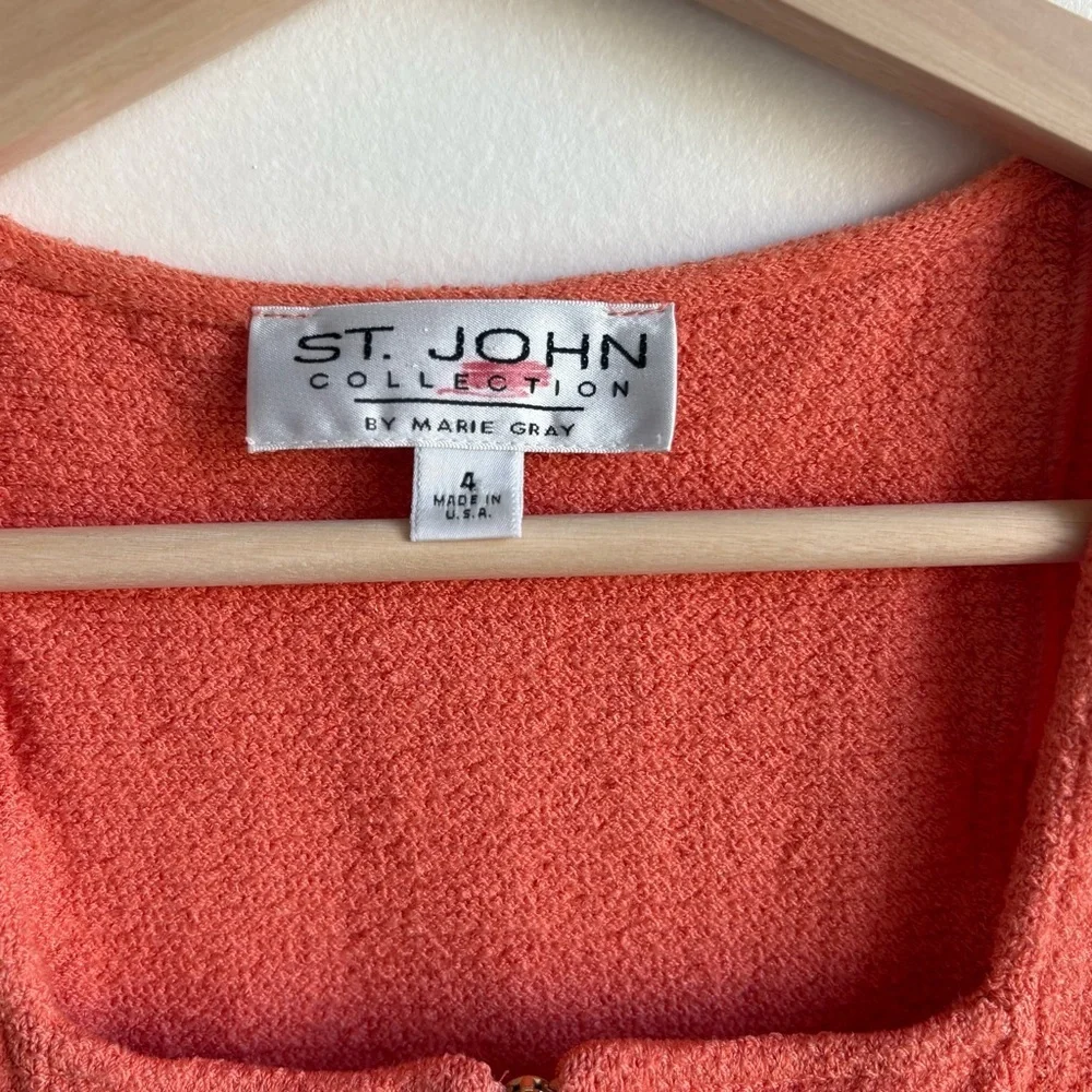 St. John Coral Orange Textured Knit Sleeveless Zip Front Dress with Pockets Sz 4 - Picture 5 of 6